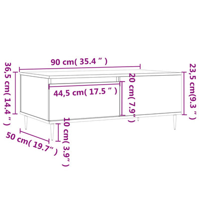 sofabord 90x50x36,5 cm konstrueret træ hvid højglans