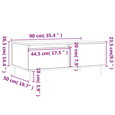 sofabord 90x50x36,5 cm konstrueret træ grå sonoma-eg