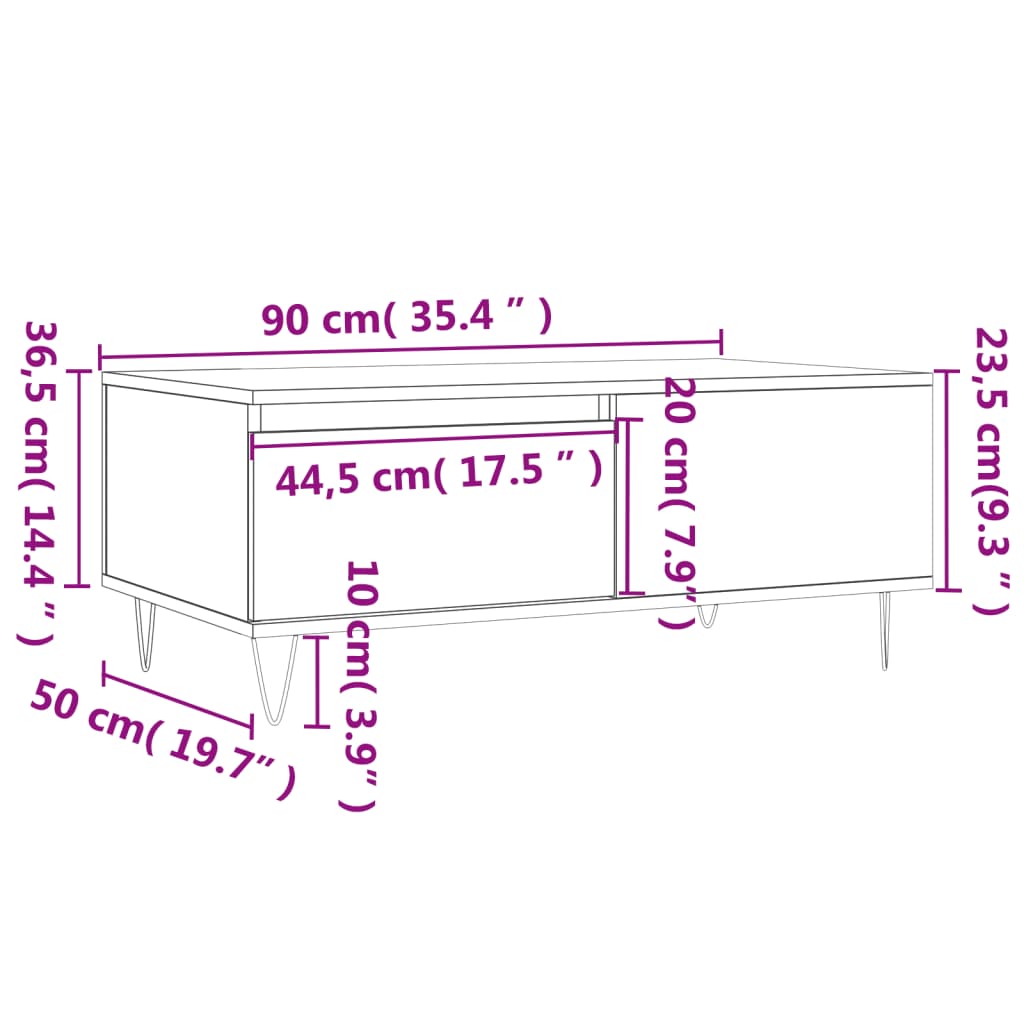 sofabord 90x50x36,5 cm konstrueret træ hvid