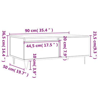 sofabord 90x50x36,5 cm konstrueret træ røget egetræsfarve