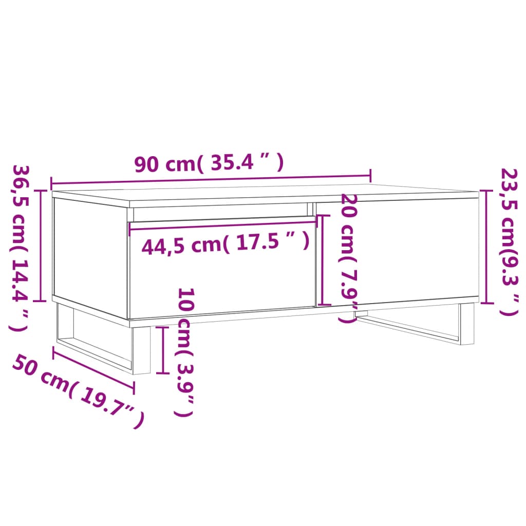 sofabord 90x50x36,5 cm konstrueret træ hvid