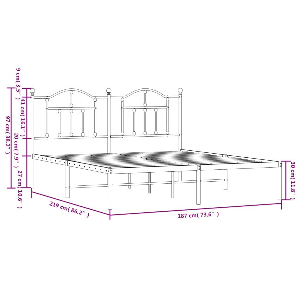 sengeramme med sengegavl 183x213 cm metal hvid