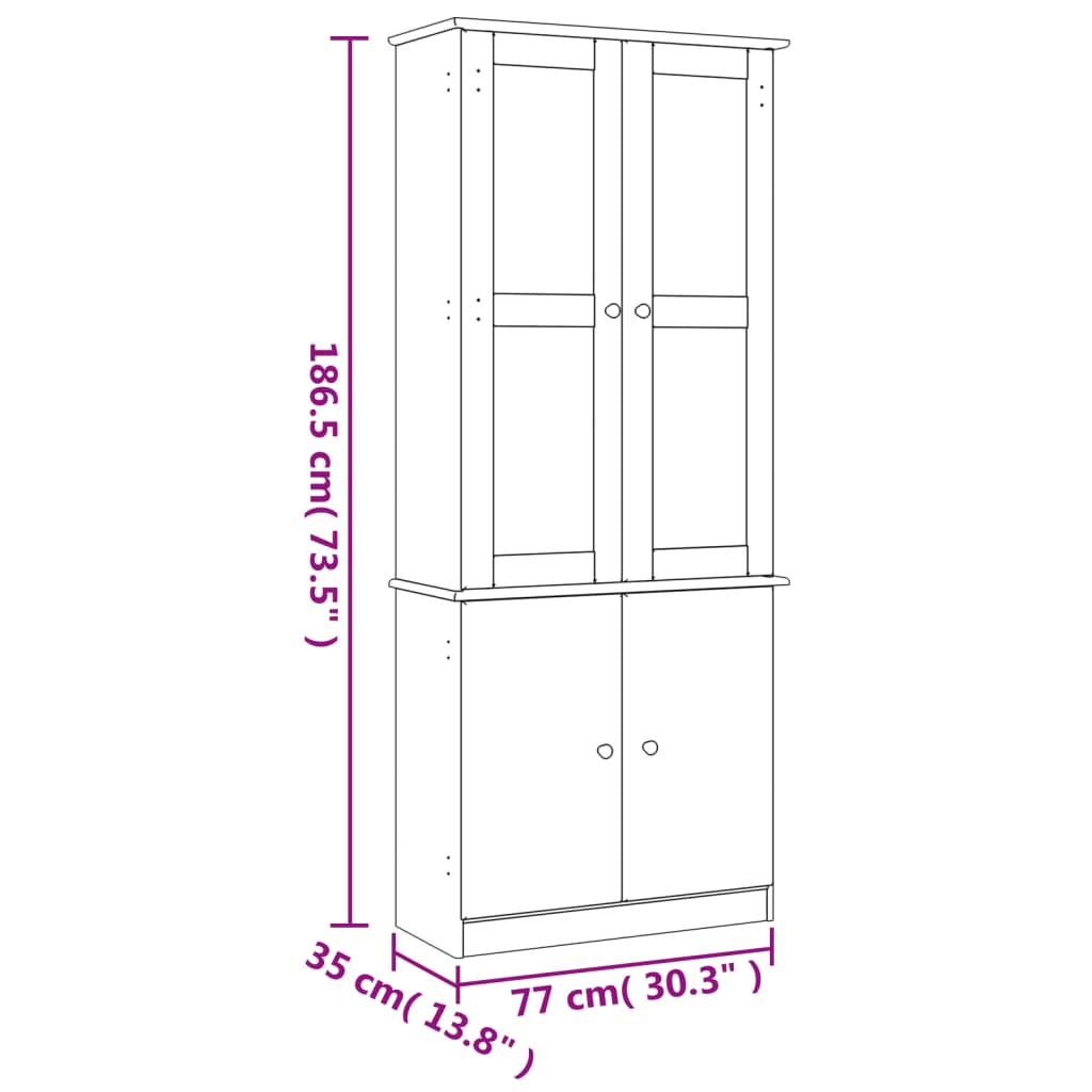 vitrineskab ALTA 77x35x186,5 massivt fyrretræ hvid