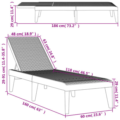 liggestol 186x60x29 cm PP hvid