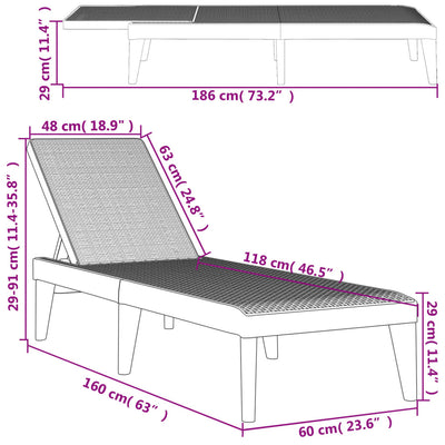 liggestol 186x60x29 cm PP hvid