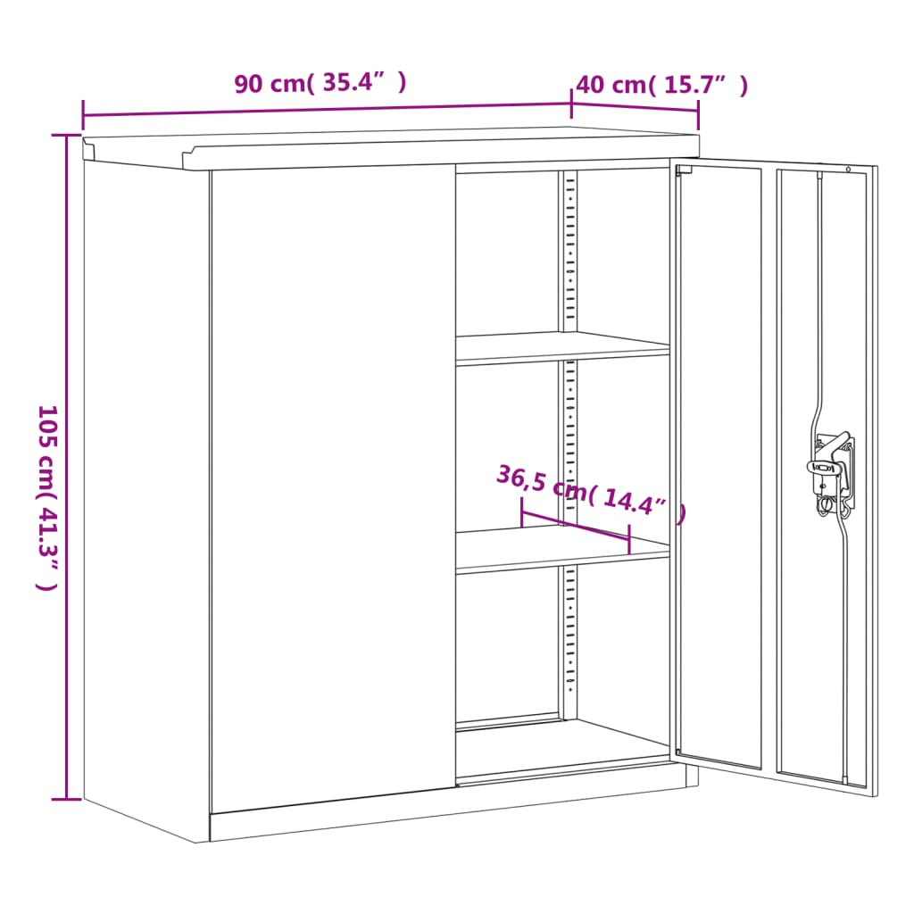 arkivskab 90x40x105 cm stål sort