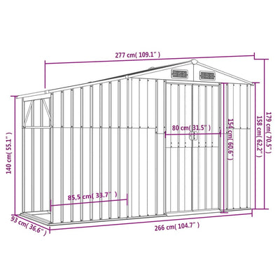 haveskur 277x93x179 cm galvaniseret stål antracitgrå