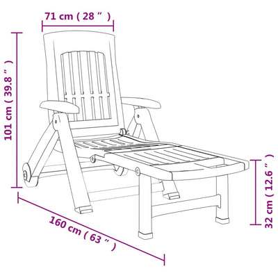 foldbar liggestol med hjul PP hvid