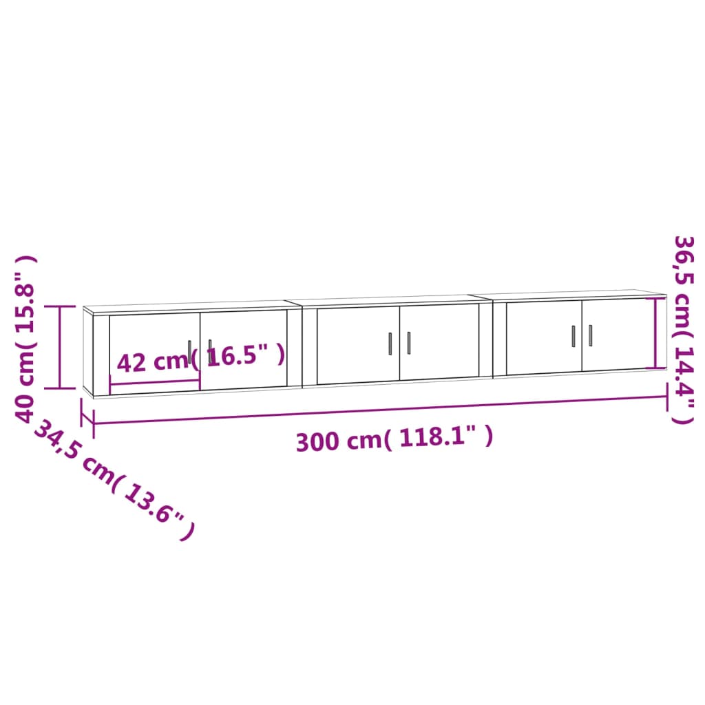 væghængte tv-skabe 3 stk. 100x34,5x40 cm hvid højglans