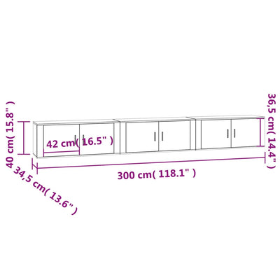 væghængte tv-skabe 3 stk. 100x34,5x40 cm hvid højglans