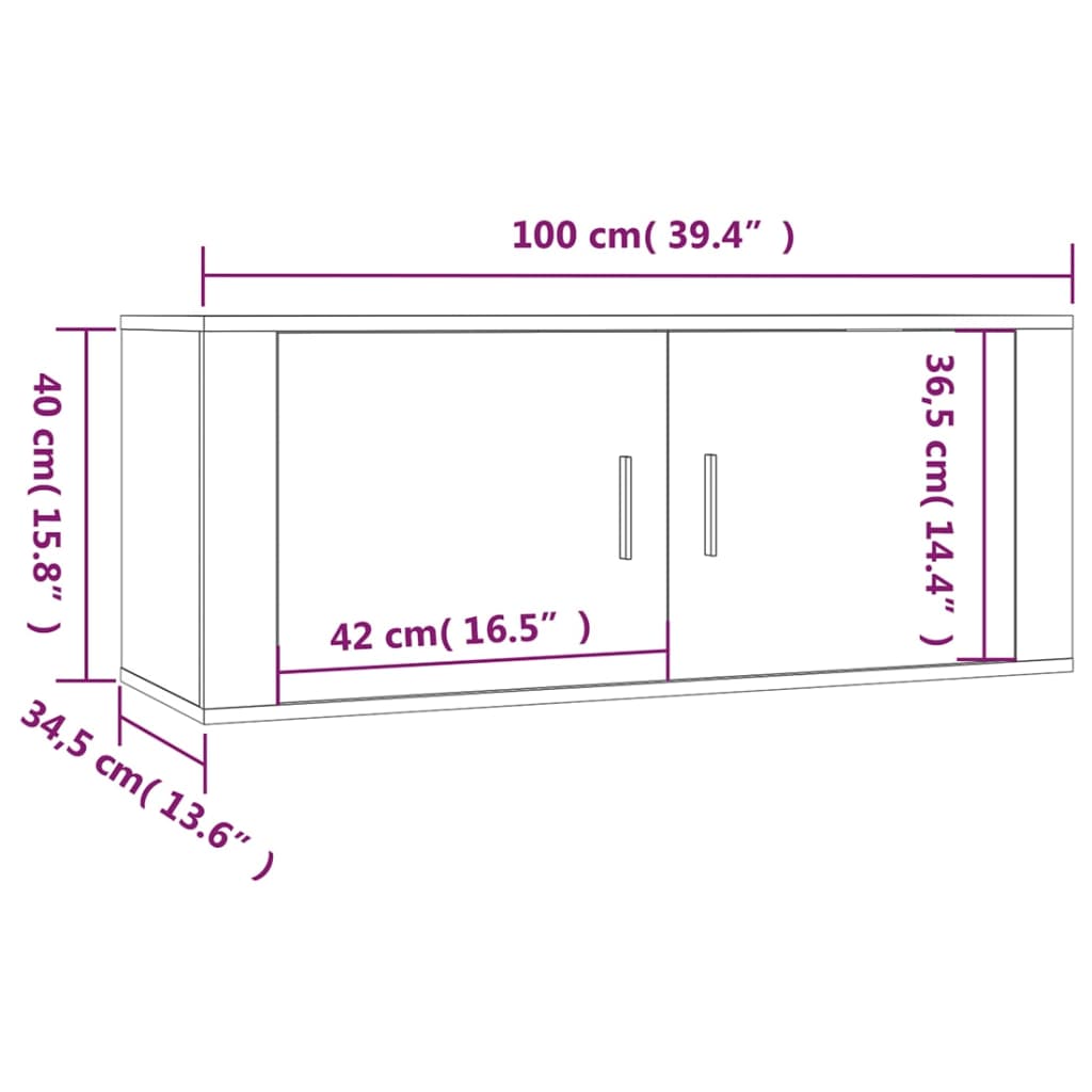 væghængte tv-skabe 3 stk. 100x34,5x40 cm hvid højglans