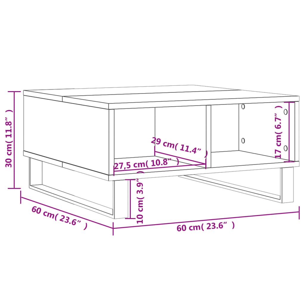 sofabord 60x60x30 cm konstrueret træ betongrå