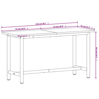 arbejdsbænk 150x55x81,5 cm massivt bøgetræ og metal