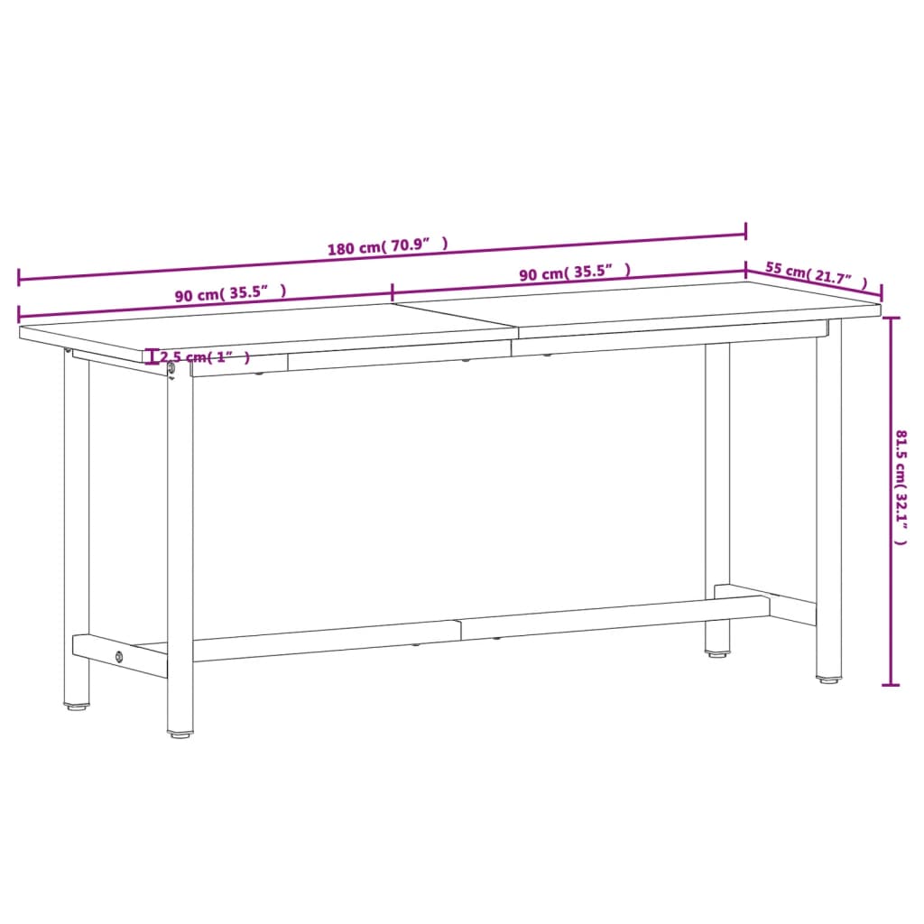 arbejdsbænk 180x55x81,5 cm massivt bøgetræ og metal