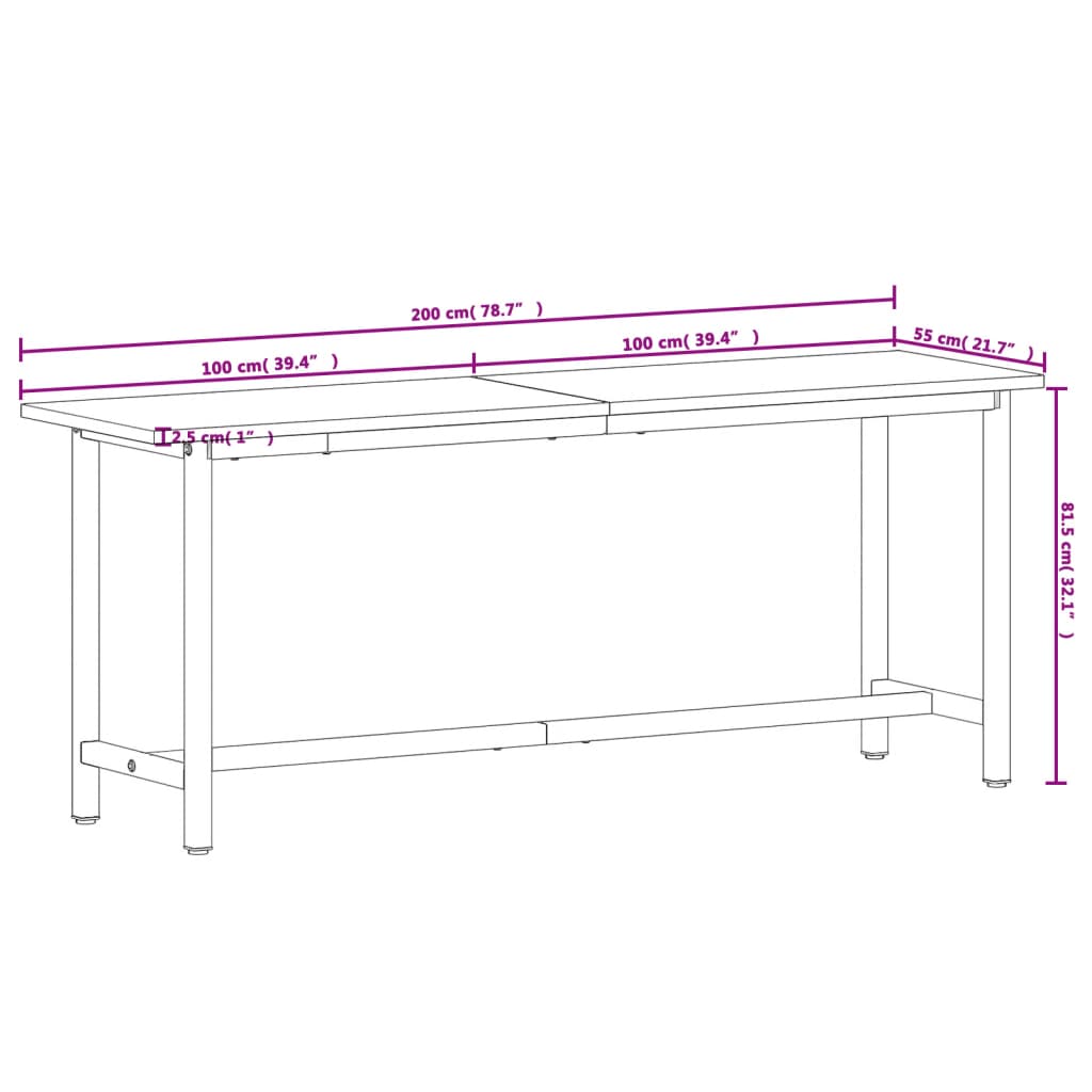 arbejdsbænk 200x55x81,5 cm massivt bøgetræ og metal