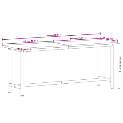 arbejdsbænk 200x55x81,5 cm massivt bøgetræ og metal