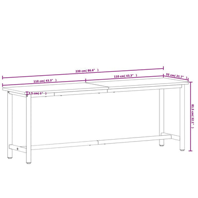 arbejdsbænk 220x55x81,5 cm massivt bøgetræ og metal