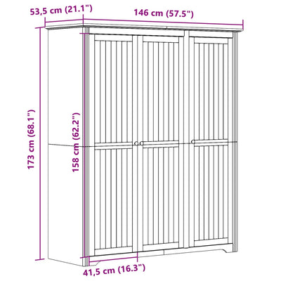 klædeskab BODO 146x53,5x173 cm massivt fyrretræ hvid