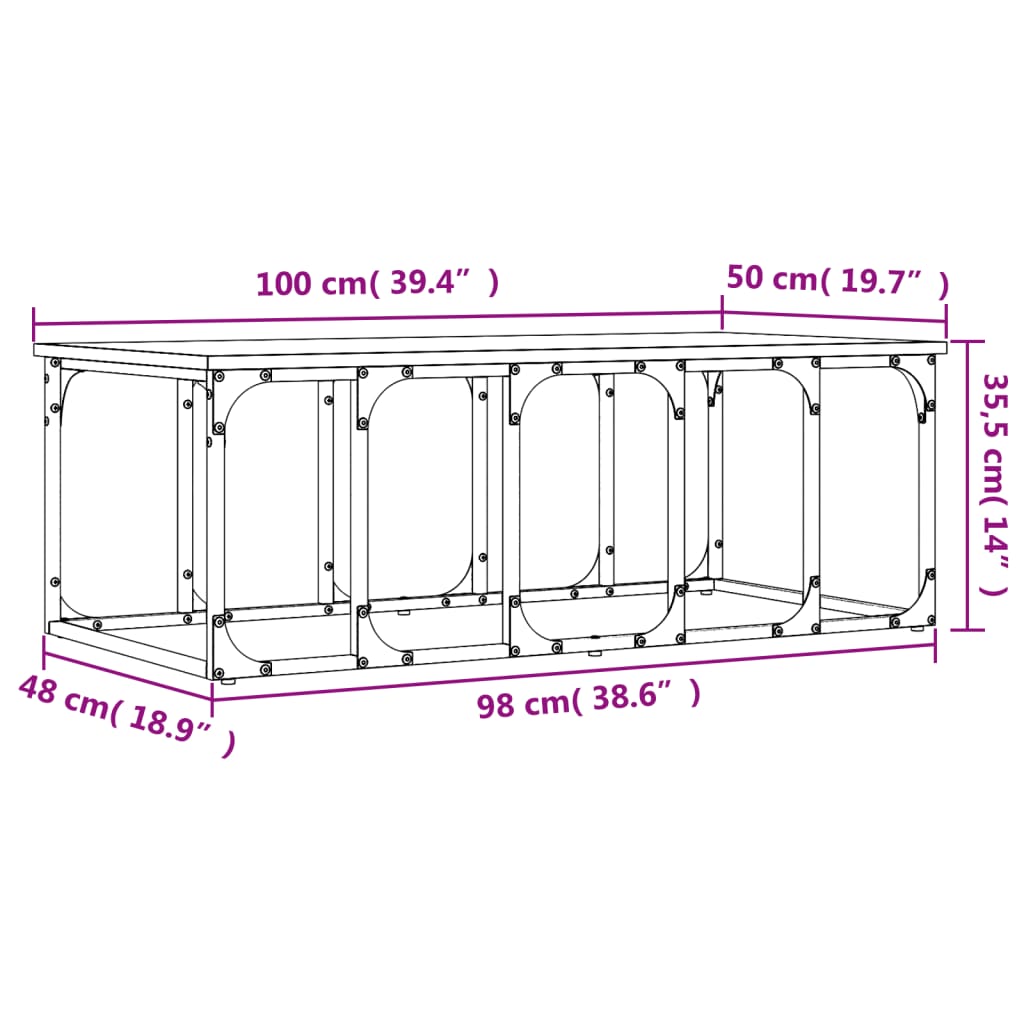 sofabord 100x50x35,5 cm konstrueret træ sort