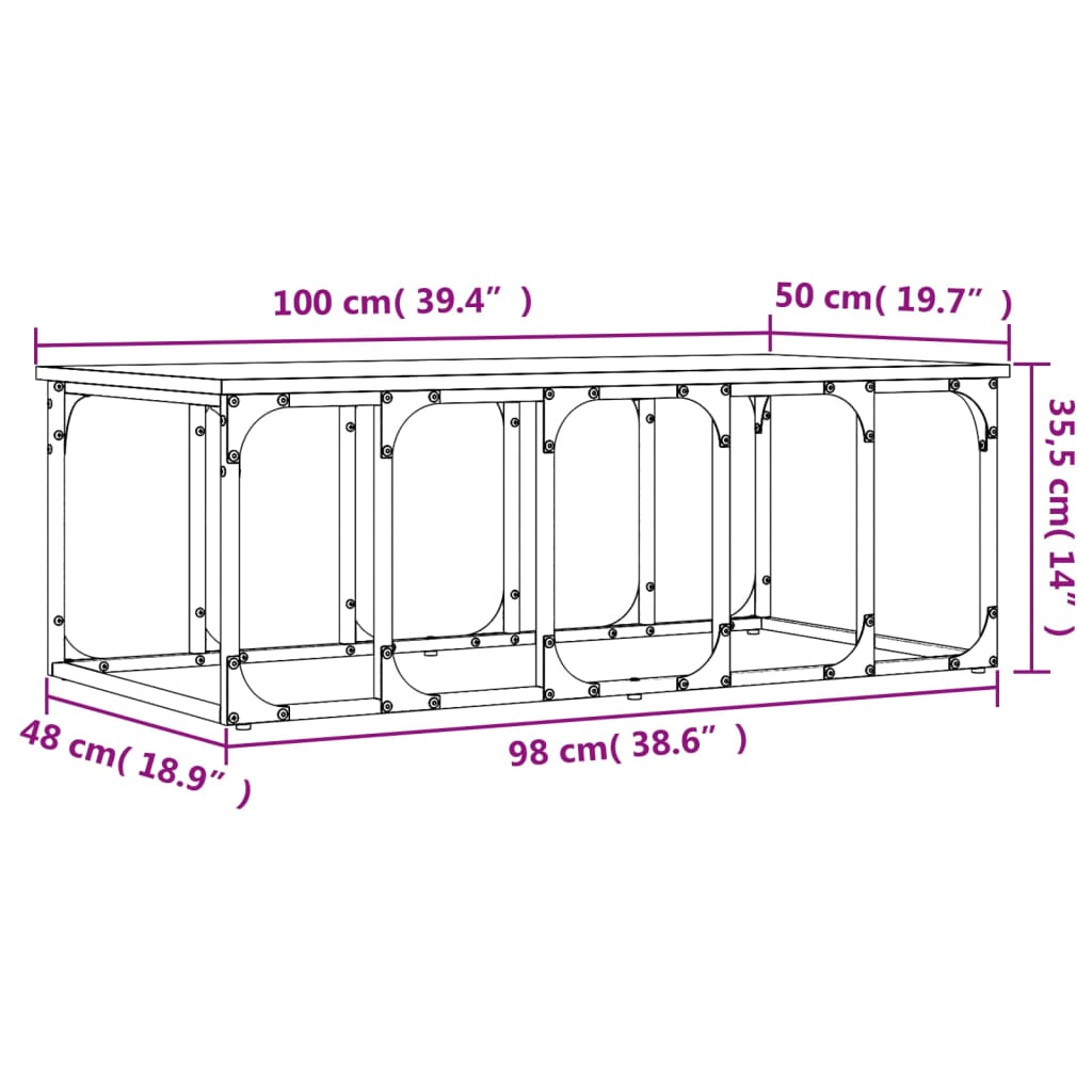 sofabord 100x50x35,5 cm konstrueret træ røget egetræsfarve