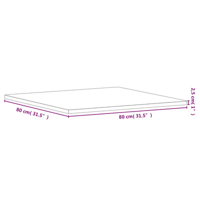 bordplade 80x80x2,5 cm firkantet massivt bøgetræ