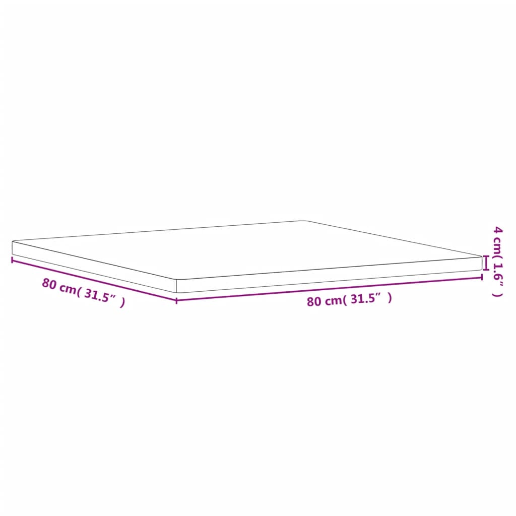 bordplade 80x80x4 cm firkantet massivt bøgetræ