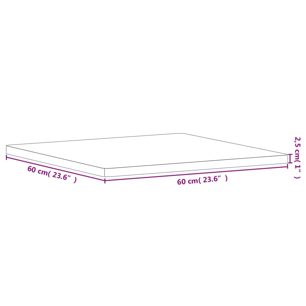 bordplade 60x60x2,5 cm firkantet massivt bøgetræ