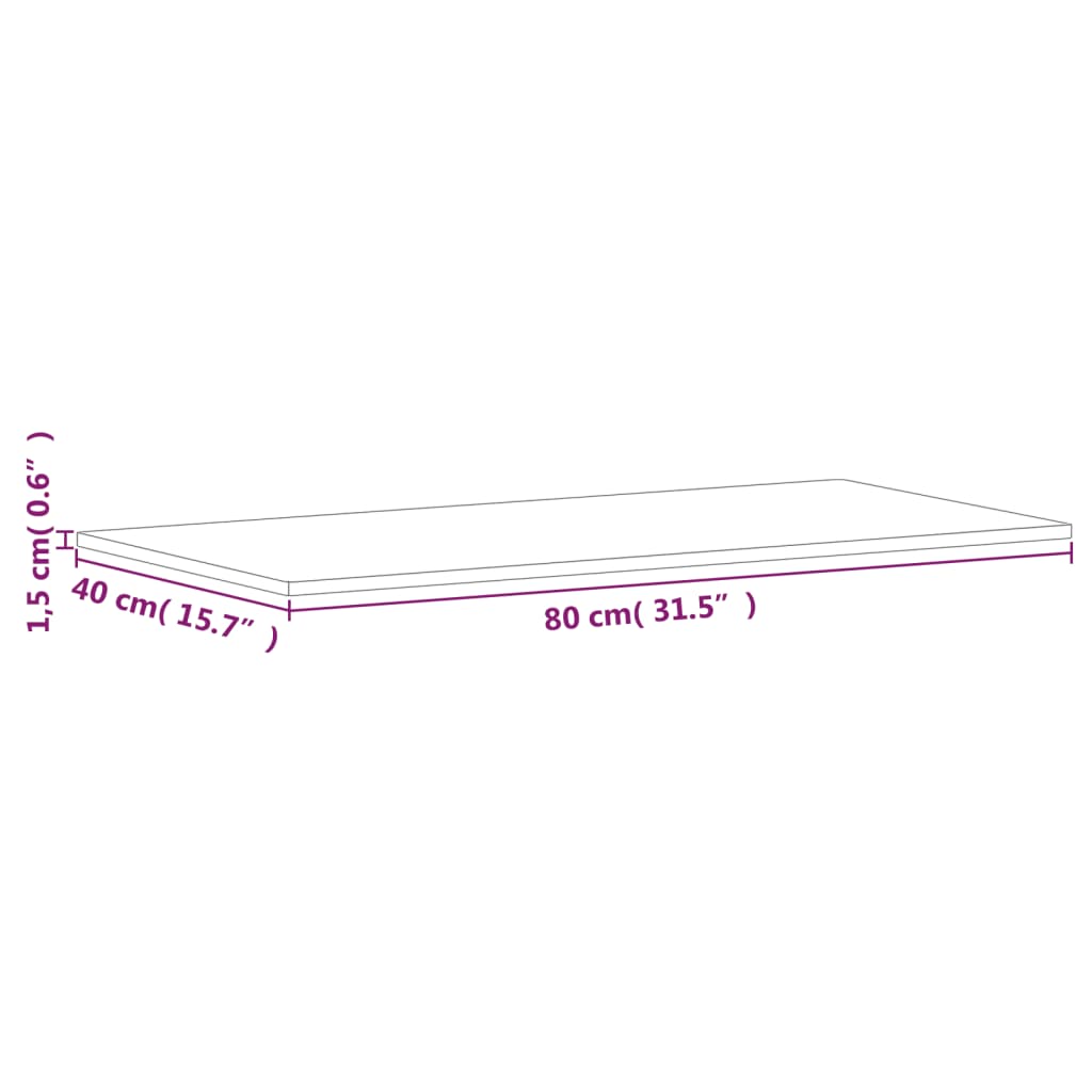 bordplade til badeværelse 80x40x1,5 cm ubehandlet massiv bøg