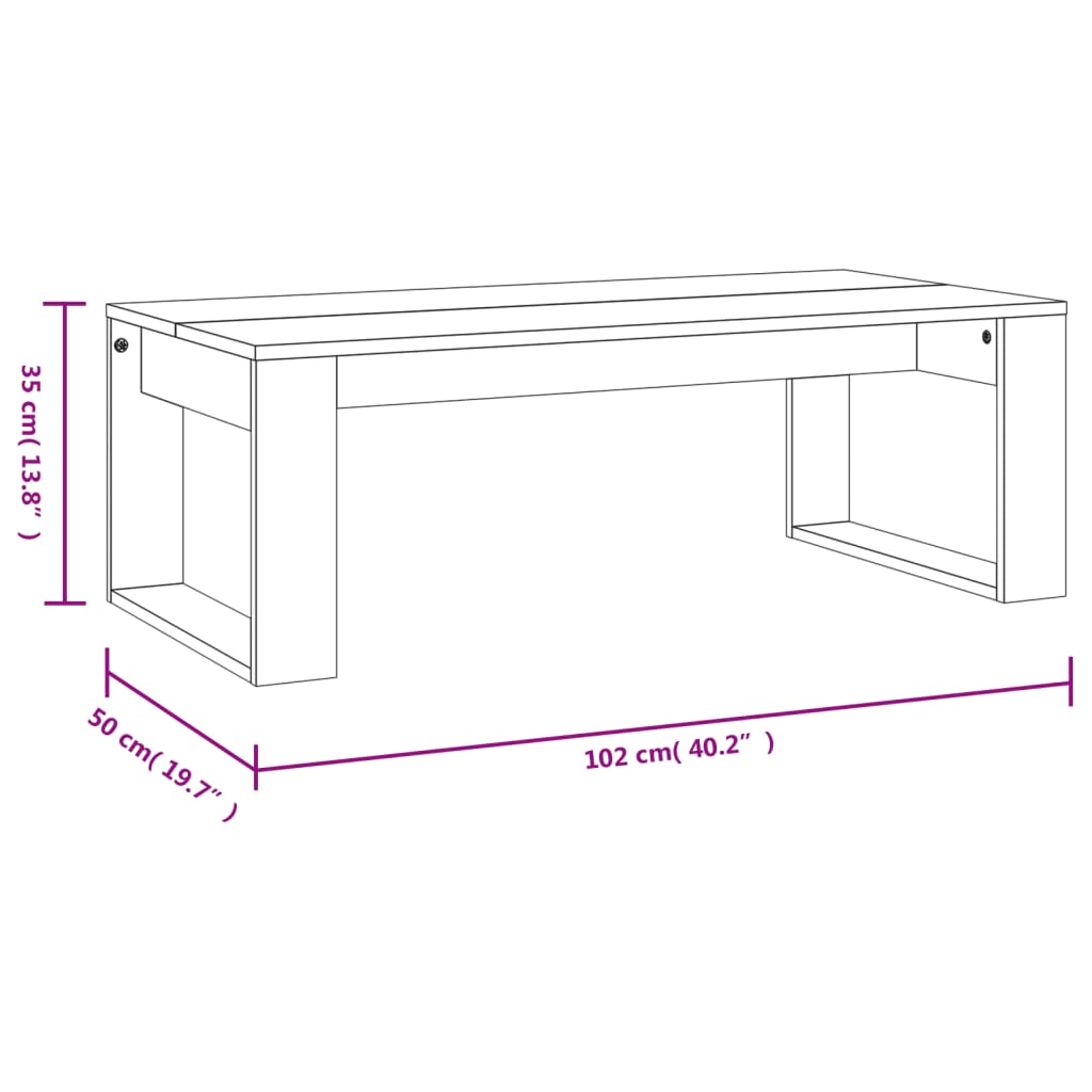 sofabord 102x50x35 cm konstrueret træ hvid højglans