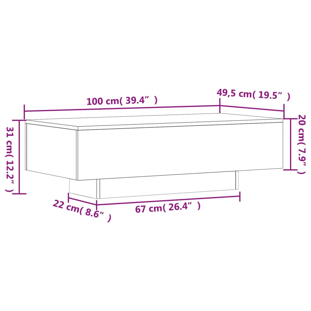 sofabord 100x49,5x31 cm konstrueret træ sort