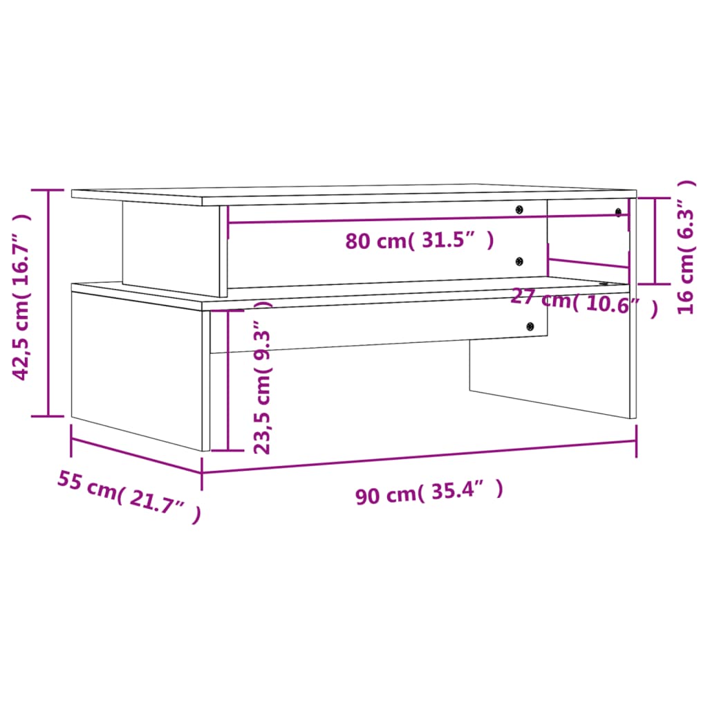 sofabord 90x55x42,5 cm konstrueret træ hvid