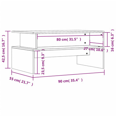 sofabord 90x55x42,5 cm konstrueret træ sonoma-eg