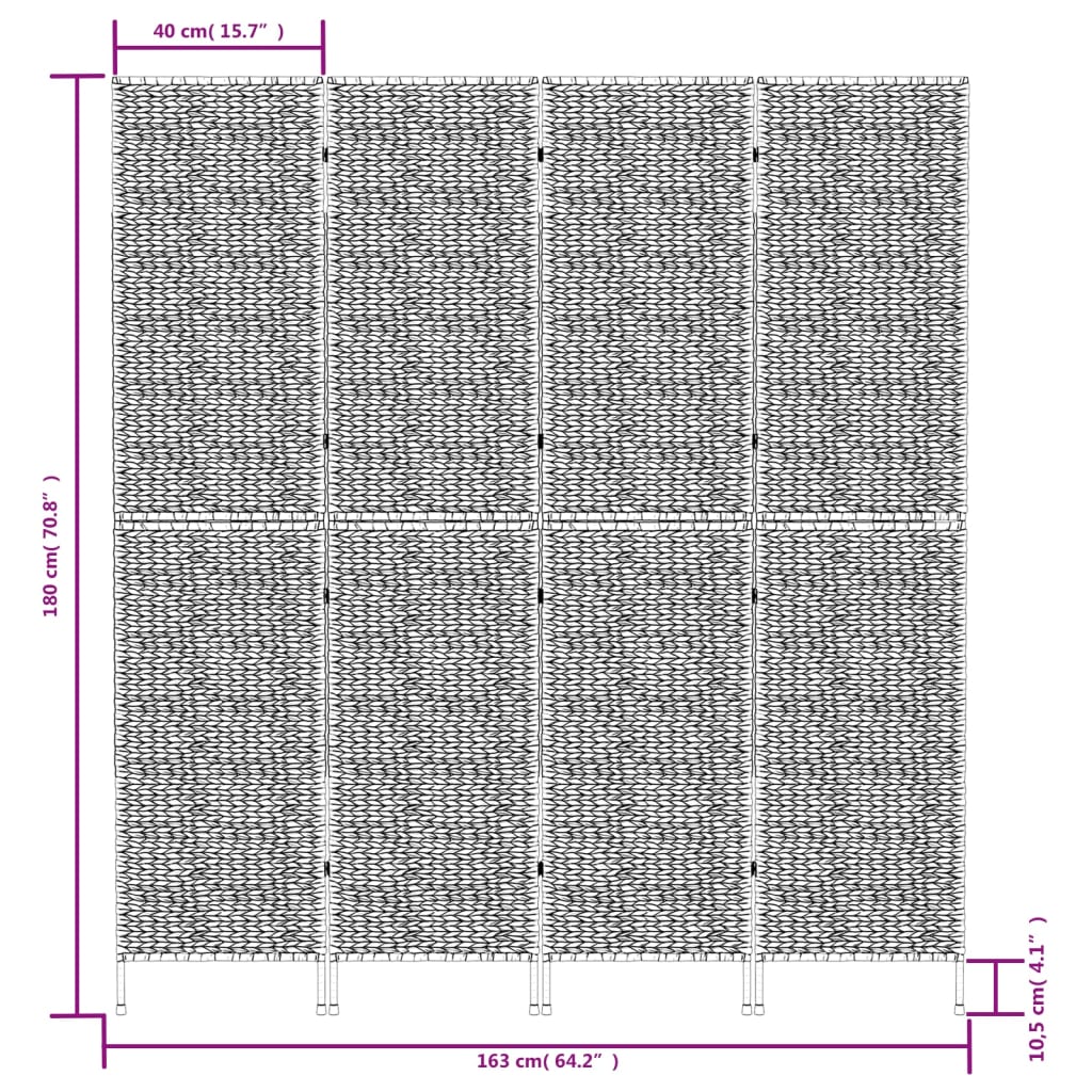 rumdeler med 4 paneler 163x180 cm vandhyacint sort