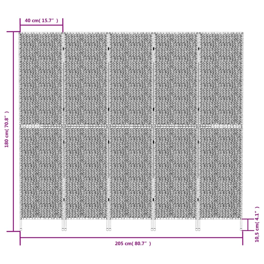 rumdeler med 5 paneler 205x180 cm vandhyacint brun