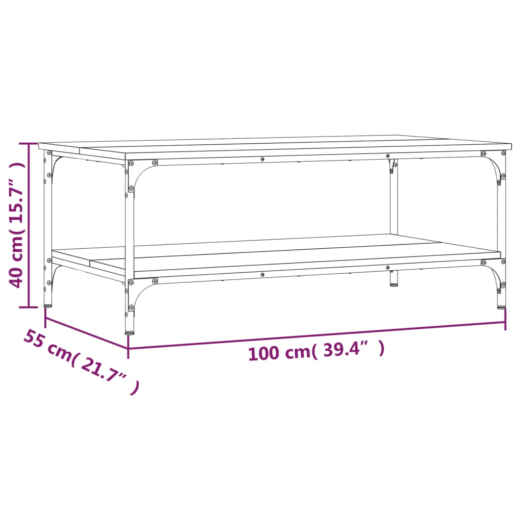 sofabord 100x55x40 cm konstrueret træ sort