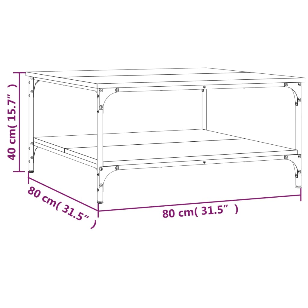 sofabord 80x80x40 cm konstrueret træ sort