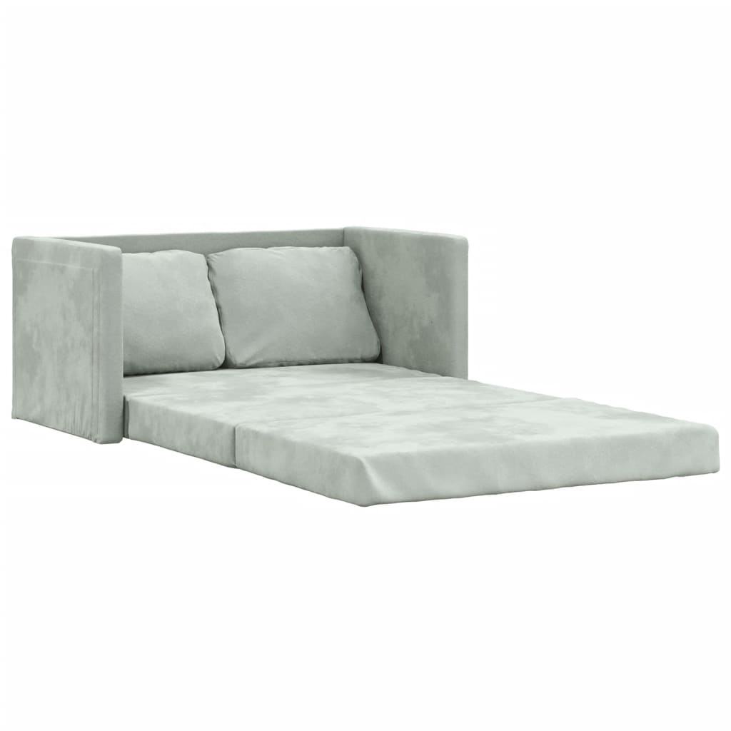 2-i-1 sovesofa 122x204x55 cm velour lysegrå