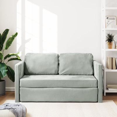 2-i-1 sovesofa 122x204x55 cm velour lysegrå