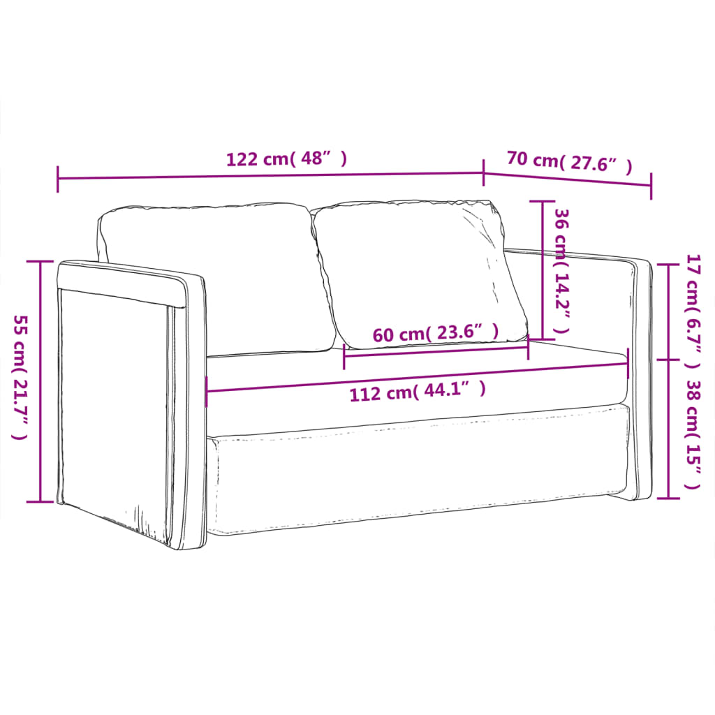 2-i-1 sovesofa 122x204x55 cm velour lysegrå