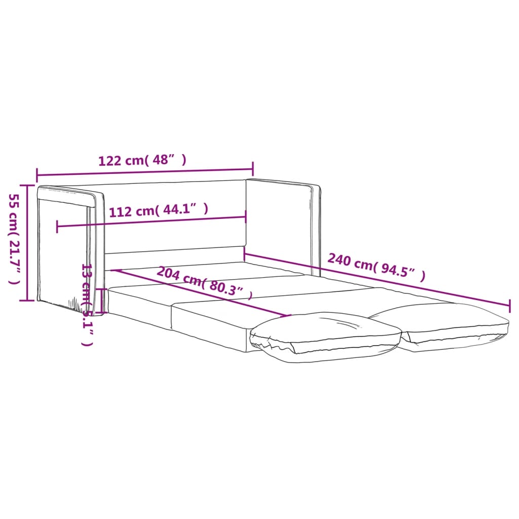 2-i-1 sovesofa 122x204x55 cm velour lysegrå