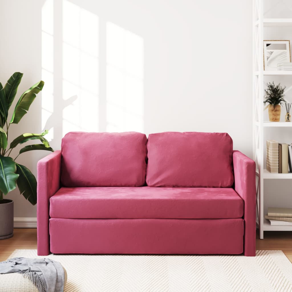 2-i-1 sovesofa 122x204x55 cm velour vinrød