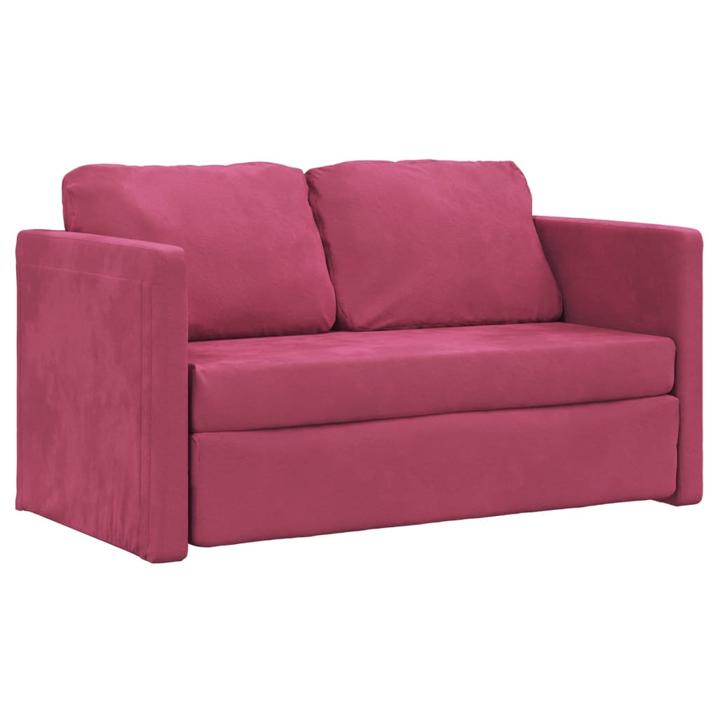 2-i-1 sovesofa 122x204x55 cm velour vinrød