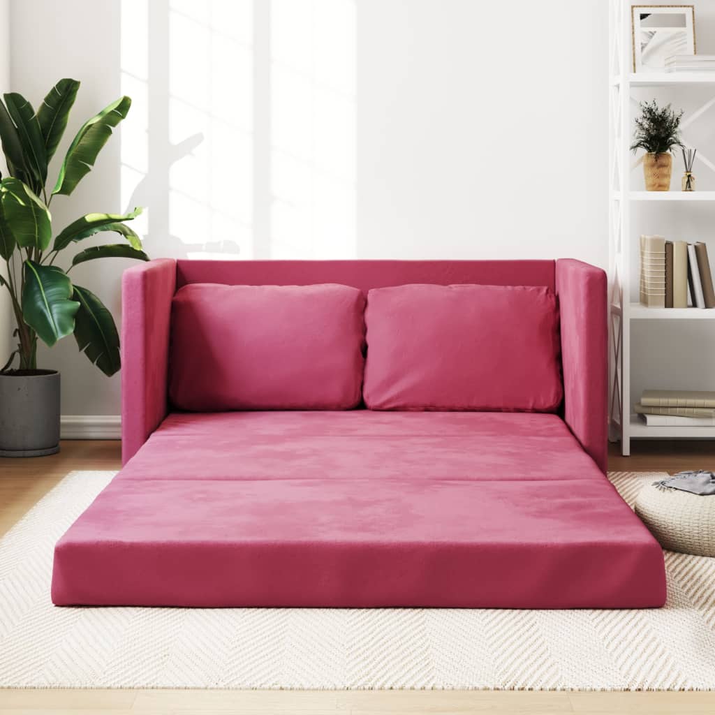 2-i-1 sovesofa 122x204x55 cm velour vinrød