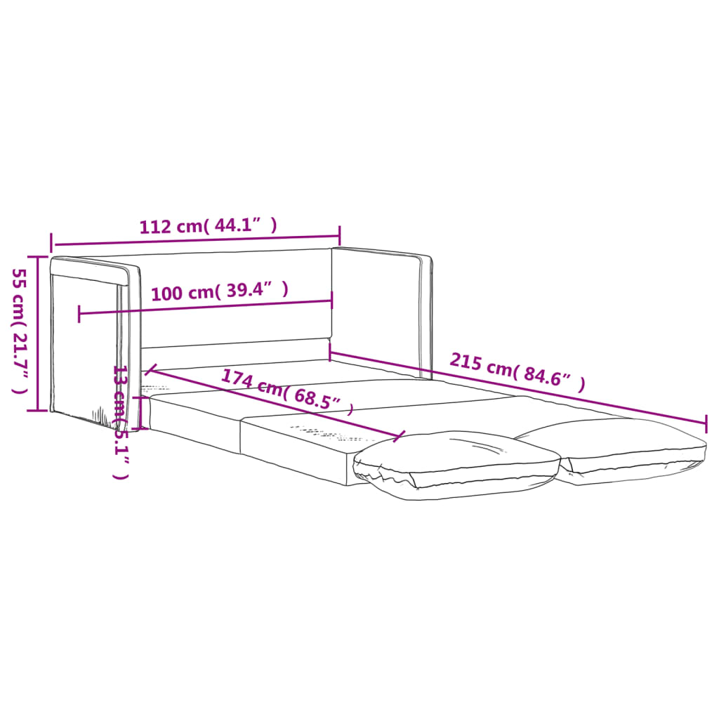 2-i-1 sovesofa 112x174x55 cm stof lysegrå