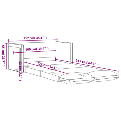 2-i-1 sovesofa 112x174x55 cm stof lysegrå