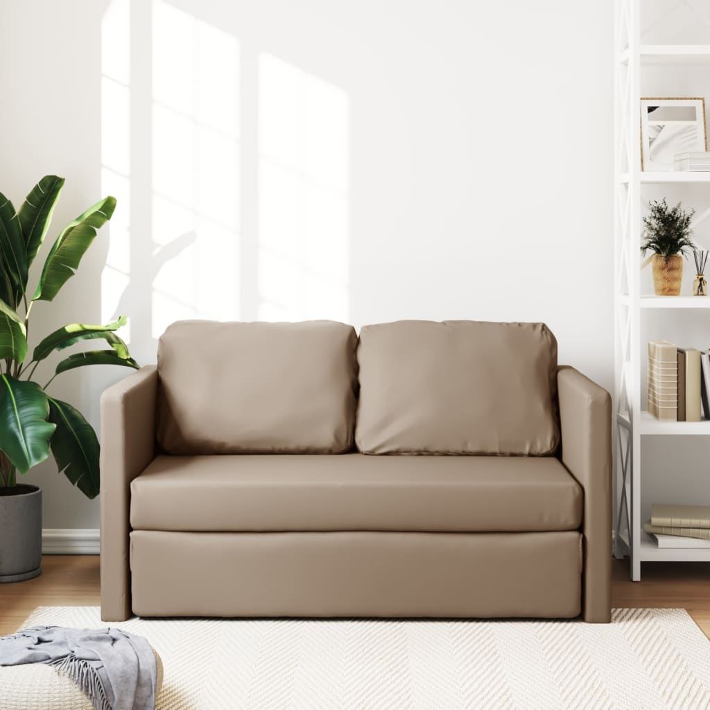 2-i-1 sovesofa 112x174x55 cm kunstlæder cappuccinofarvet