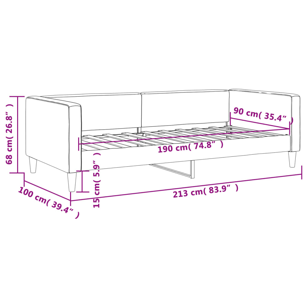 daybed 90x190 cm stof lysegrå