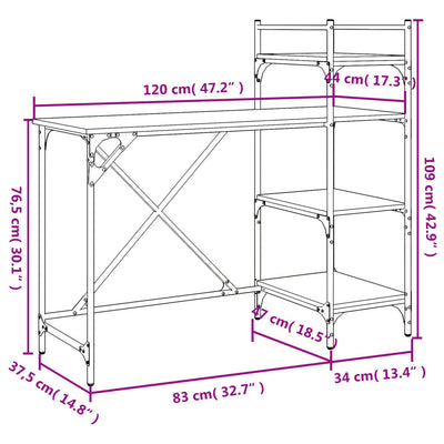 computerbord med hylder 120x47x109 cm sort