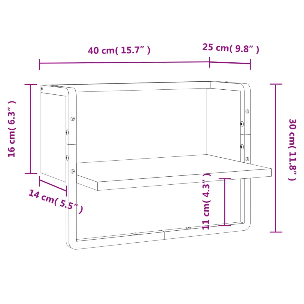 væghylde med stang 40x25x30 cm sort