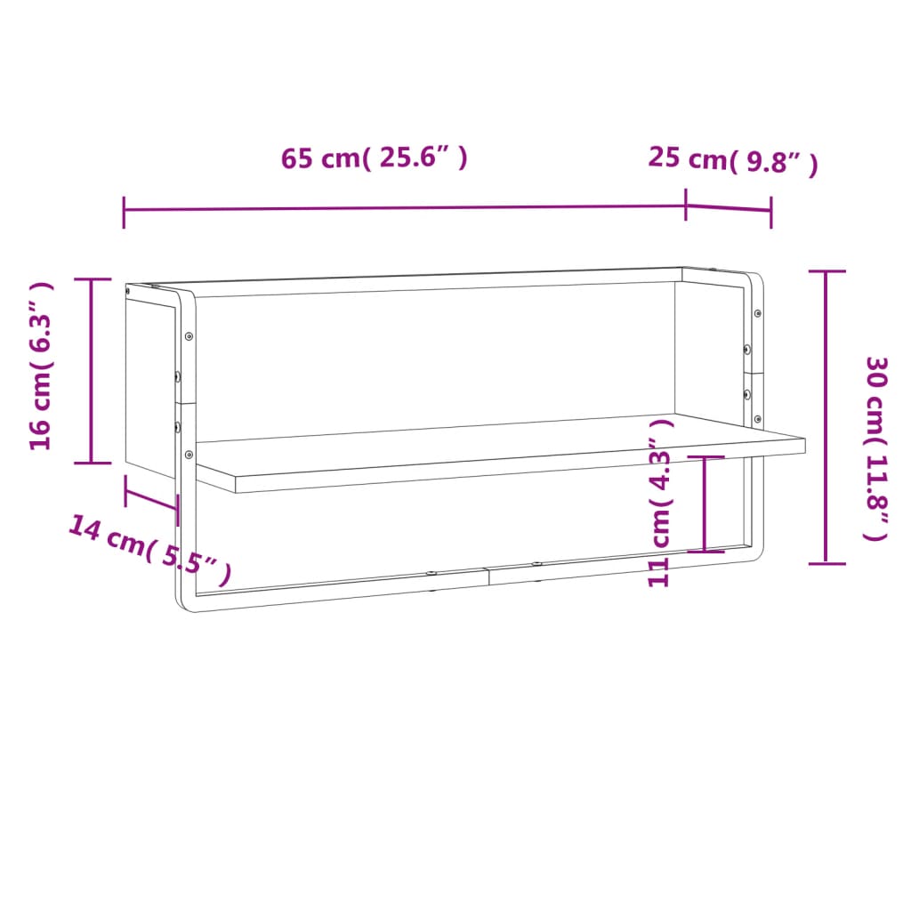 væghylde med stang 65x25x30 cm sonoma-eg